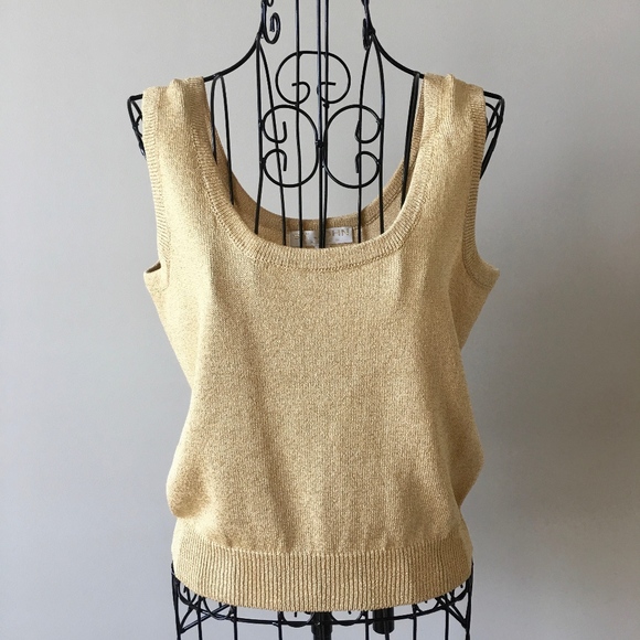 St. John Tops - St John Marie Gray Metallic Gold Cropped Knit Top
